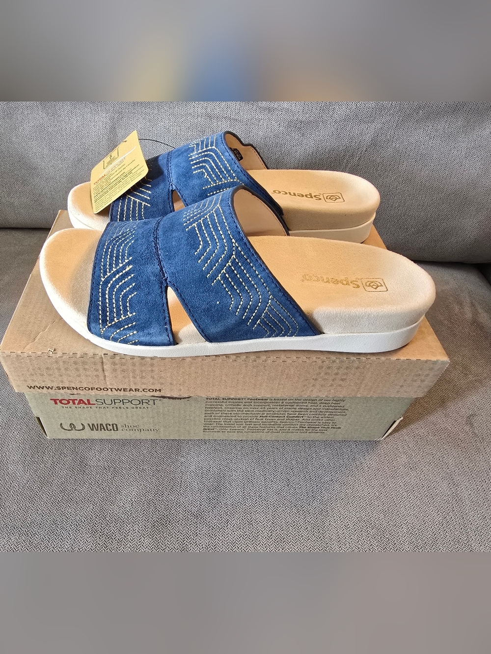 NIB Spenco Twighlight Ellie Women's Blue Slide Sandals - 7.5